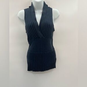 Cabi Knitted Sleeveless V-Neck Vest - Size L (Navy)